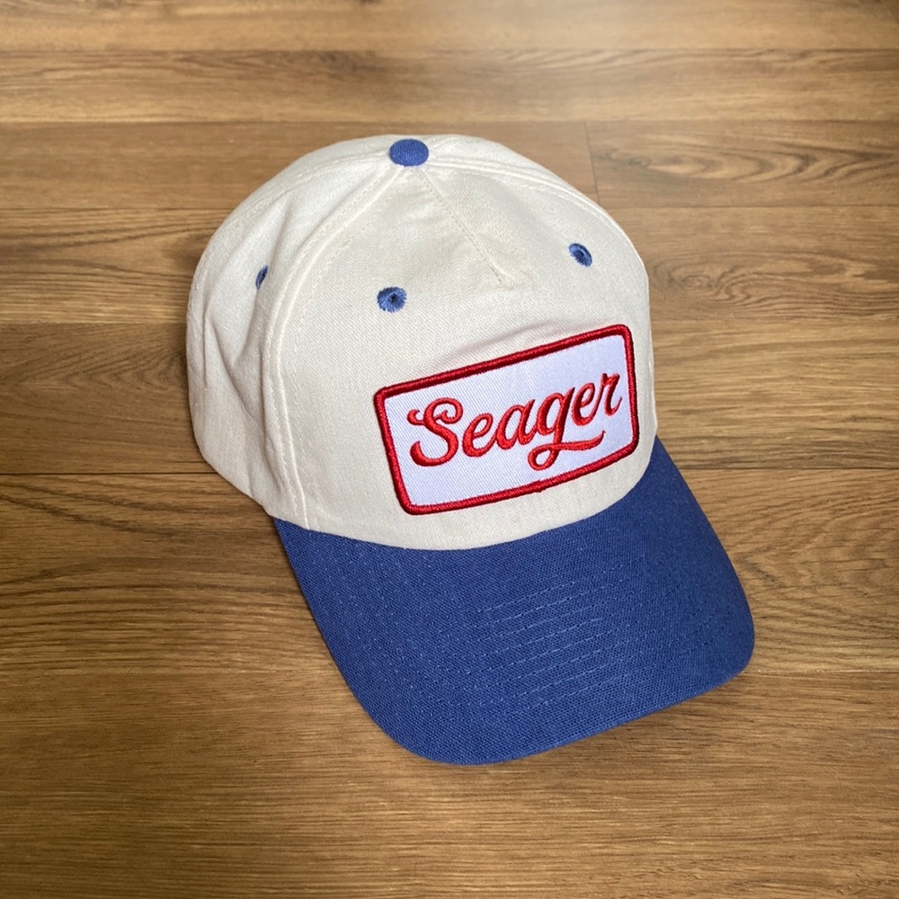 Seager Co Uncle Bill Hemp Snapback Hat Medium Profile - Cream / Navy